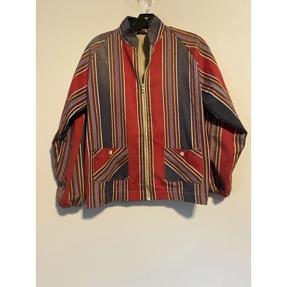 Vintage Pan Trends  Zipup Jacket Boho Festival Red Stripes Size Large